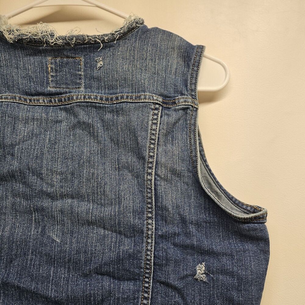 Old Navy Denim Vest L/G Gray Distressed Sleeveless SP14 VJ306488 Vintage Look - Picture 8 of 16